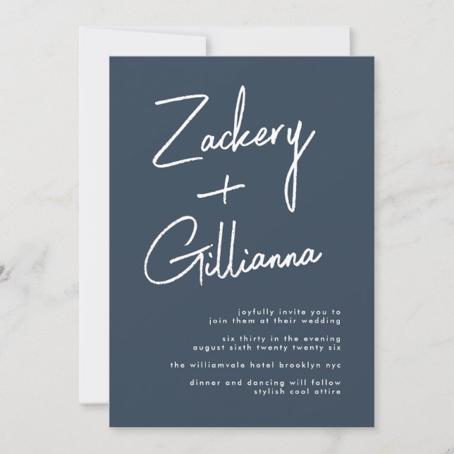 Stylish NAMES | Moderne blaue Hochzeit der Marine Einladung (Vorderseite)