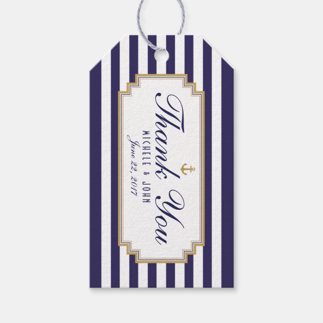 Stylish Nautical Blue White Vielen Dank für Ihre G Geschenkanhänger (Vorderseite)