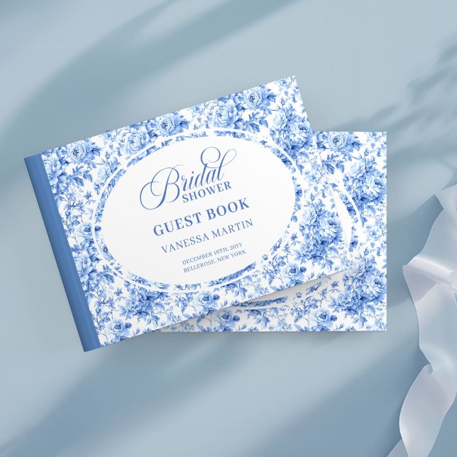 Stylish Navy Toile Roses Bridal Shower Guest Book Gästebuch (Stylish Navy Toile Roses Bridal Shower Guest Book

)