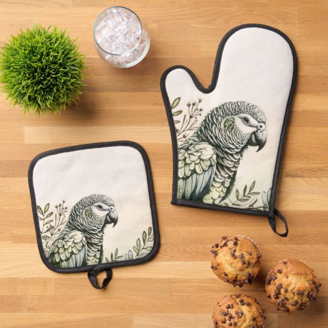Stylish Parrot Ofenhandschuh & Topflappen-Set (Oben Unten)