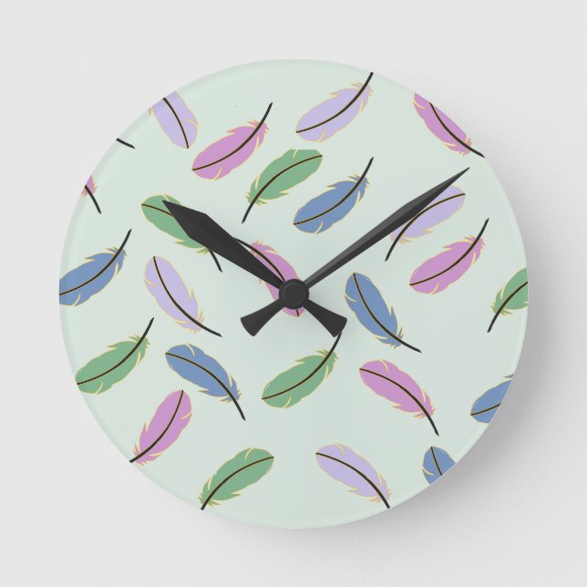 Stylish Pastel Feathers Pattern Runde Wanduhr (Vorderseite)