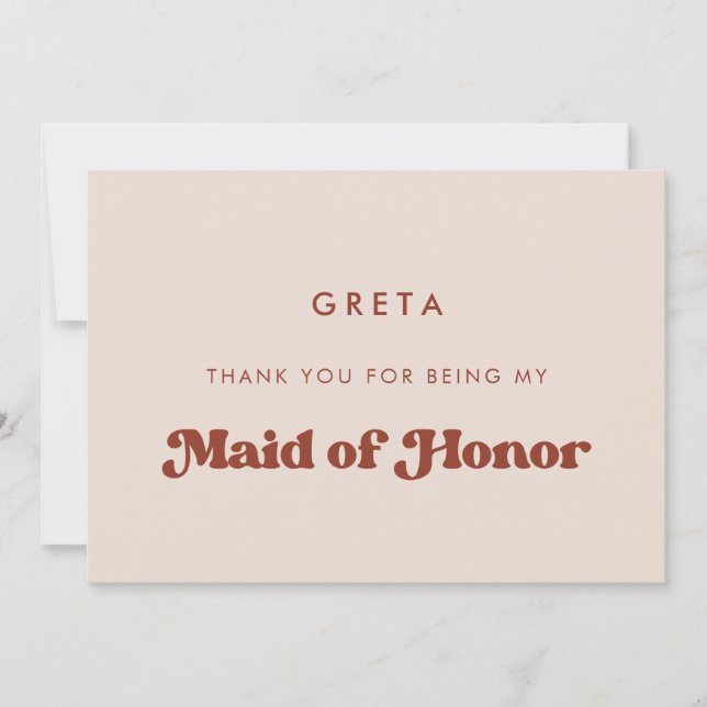 Stylish Peach Pink femme d'honneur carte de remerc (Devant)