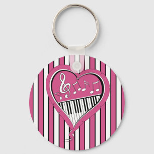 Stylish Piano Music Notes in Pink, Black and White Schlüsselanhänger