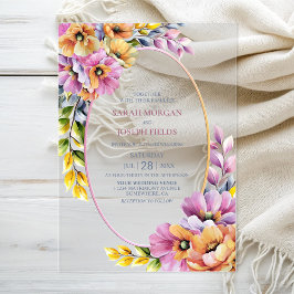 Stylish Pink and Orange Floral Wedding Acryleinladungen