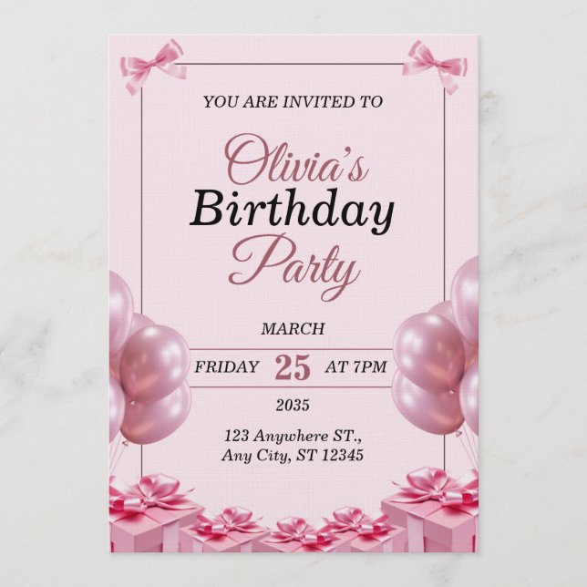 Stylish pink Birthday Invitation Card (Devant)