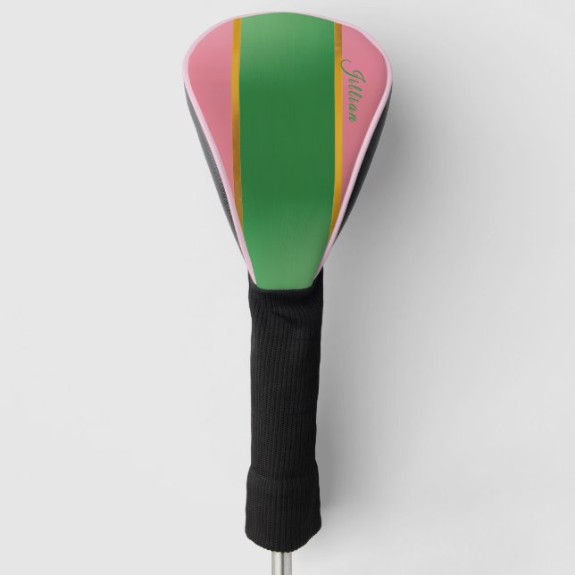 Stylish Pink Green Monogram Preppy  Golf Headcover (Vorderseite)