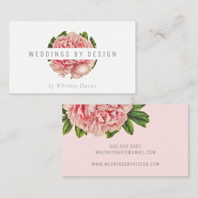 STYLISH PINK PEONY LOGO Moderne Blume Visitenkarte (Vorne/Hinten)