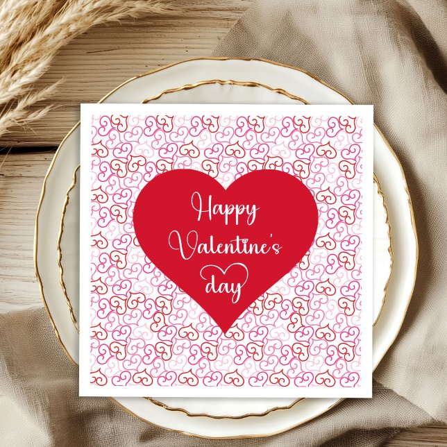 Stylish Pink Red Hearts Valentine Napkins Serviette (Stylish Pink Red Hearts Valentine Napkins)