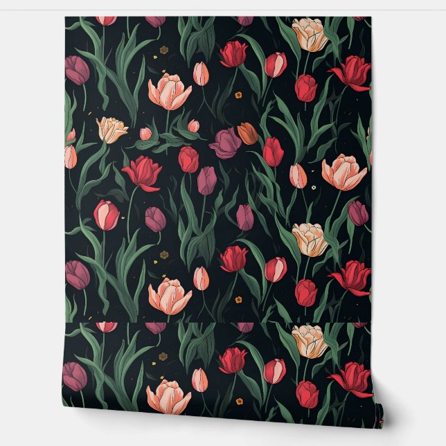 STYLISH PINK TULIP PATTERN TAPETE (Abrollen)