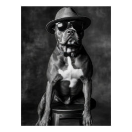 Stylish Pitbull with Hat and Sunglasses Poster