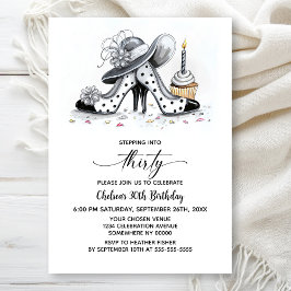 Stylish Polka Dot High Heel Shoes 30th Birthday Einladung