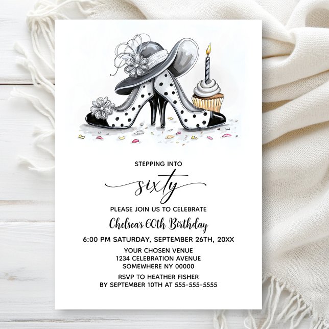 Stylish Polka Dot High Heel Shoes 60th Birthday Einladung (Von Creator hochgeladen)
