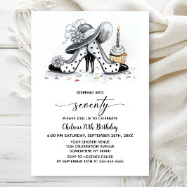 Stylish Polka Dot High Heel Shoes 70th Birthday Einladung