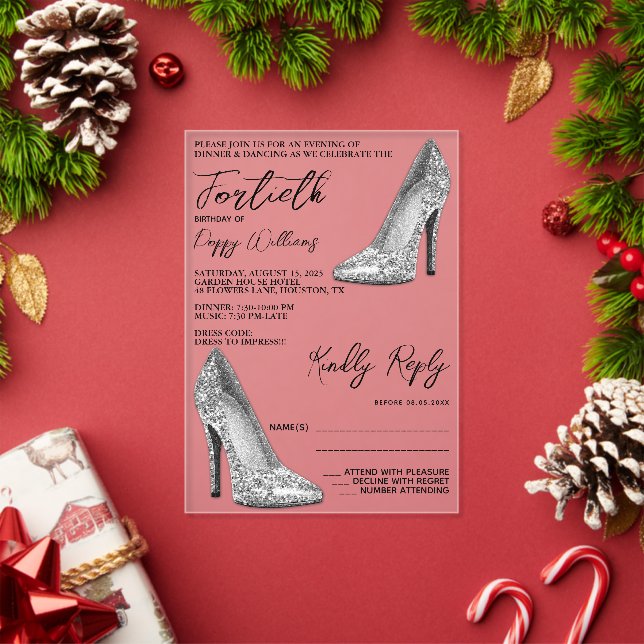 Stylish Posh, Silver Stilettos 40. Geburtstag Acryleinladungen (Insitu (Feiertag))