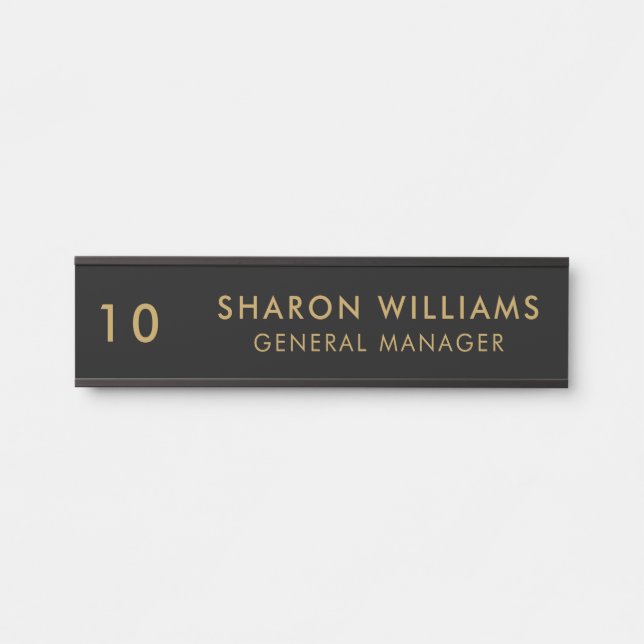 Stylish Professional Black Employee Name & Title Türschild (Vorderseite )