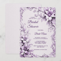 Stylish Purple Flowers Bridal Shower Invitation