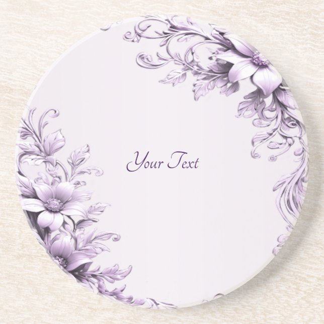 Stylish Purple Flowers Sandstone Coaster Getränkeuntersetzer (Vorne)