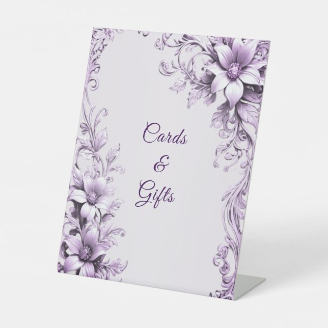 Stylish Purple Flowers Tabletop Signs Sockelschild (Vorderseite)