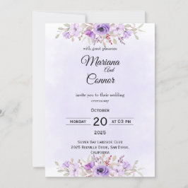 Stylish Purple Minimalist Floral Wedding  Einladung