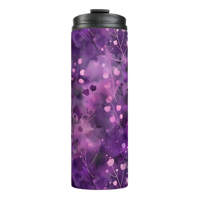 Stylish purple pink abstract floral pattern thermosbecher (Vorderseite)