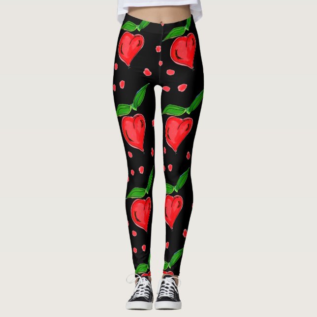 Stylish Red Candy Hearts Leggings (Vorderseite)