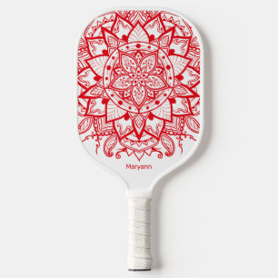 Stylish Red Mandala Blume Boho Name & Initials Pickleball Schläger