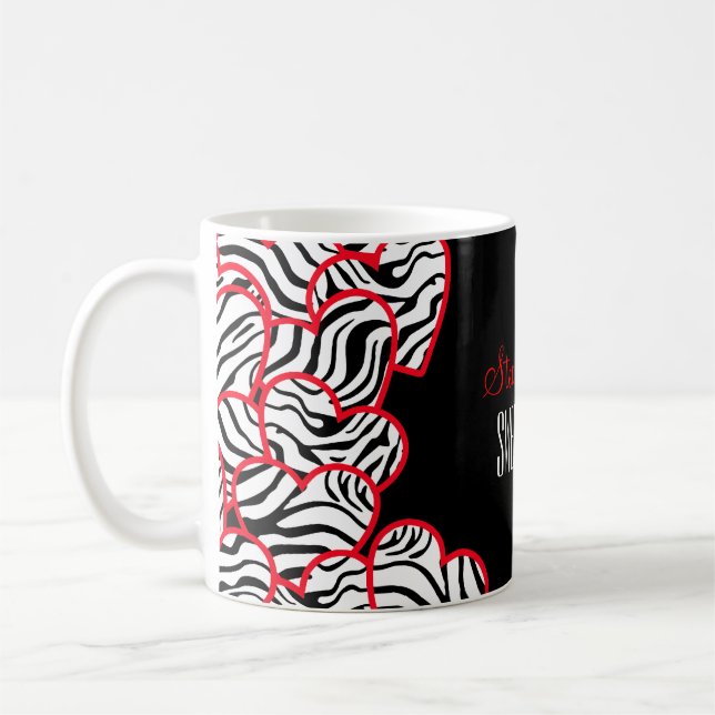 Stylish Red Sweet 16 Zebra Herzdesign Name Kaffeetasse (Links)