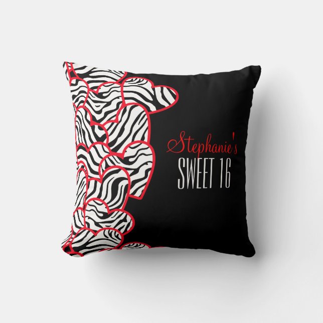 Stylish Red Sweet 16 Zebra Herzdesign Name Kissen (Vorderseite)