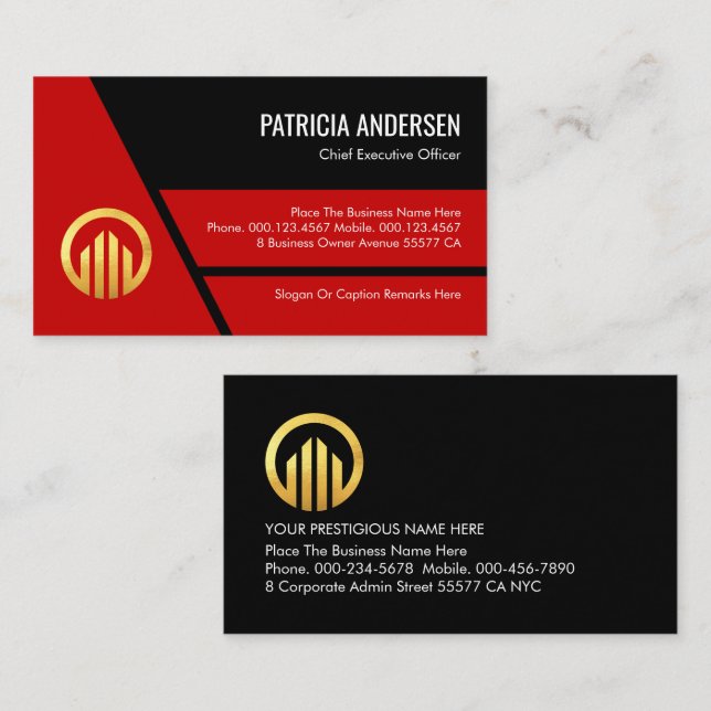Stylish Red Trapezium Layers Business Owner Visitenkarte (Vorne/Hinten)