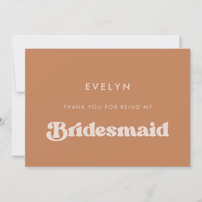 Stylish retro Brown Bridesmaid merci carte texte (Devant)