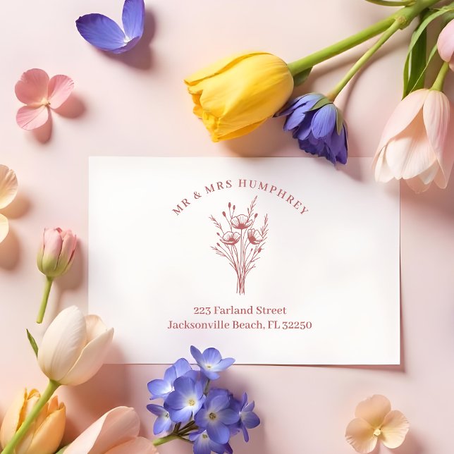 Stylish Romantic Poppies Wildflowers Bouquet Gummistempel (Modern Stylish Romantic Poppies Wildflowers Bouquet Address Rubber Stamps)