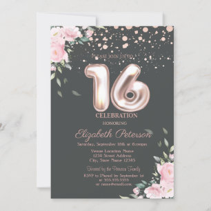 Stylish Rose Gold Dots,Floral Sweet 16 Einladung