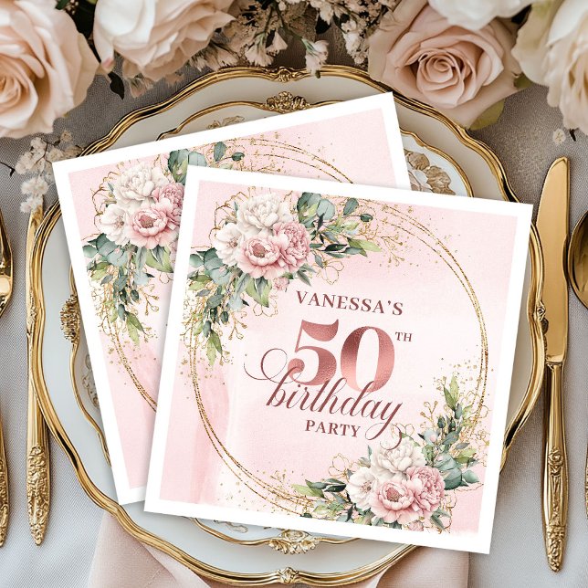 Stylish Rose Gold Dusty Pink 50th Birthday Party  Serviette (Stylish Rose Gold Dusty Pink 50th Birthday Party Napkins

)