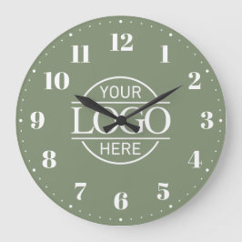 Stylish Sage Green Branded Company Business Logo Große Wanduhr
