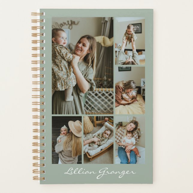 Stylish Sage Green Personalized Photo Collage (Devant)