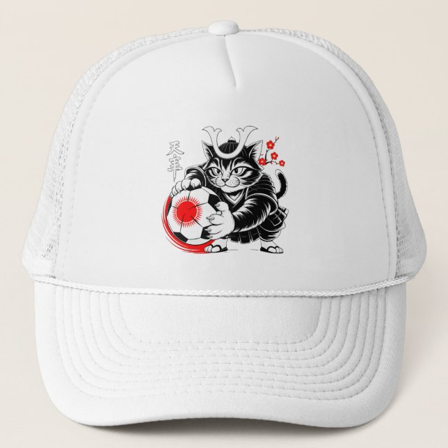 Stylish Samurai Cat Japan Soccer For Fotball fans Truckerkappe (Vorderseite)