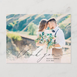 Stylish Script Custom Foto Wedding Vielen Dank Postkarte
