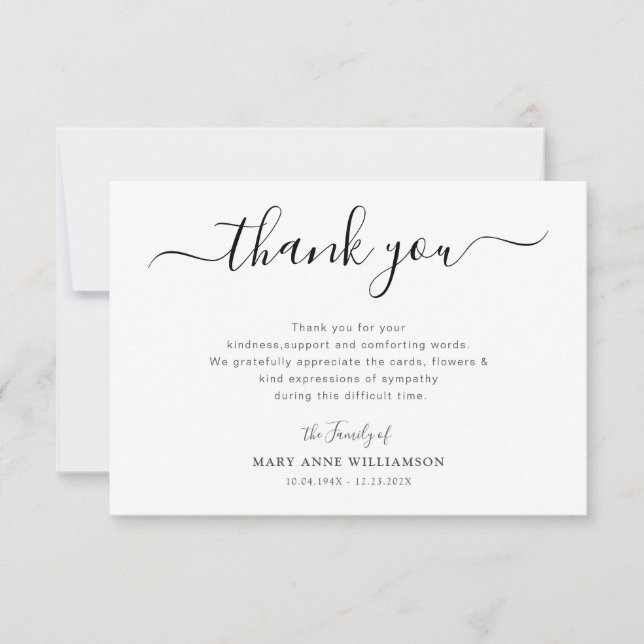 Stylish script funeral thank you note dankeskarte (Vorderseite)