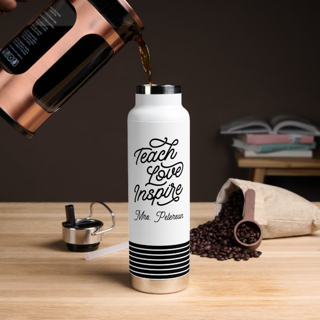 Stylish Script Teach Love Inspire Teacher Trinkflasche (Kaffee (gedreht))