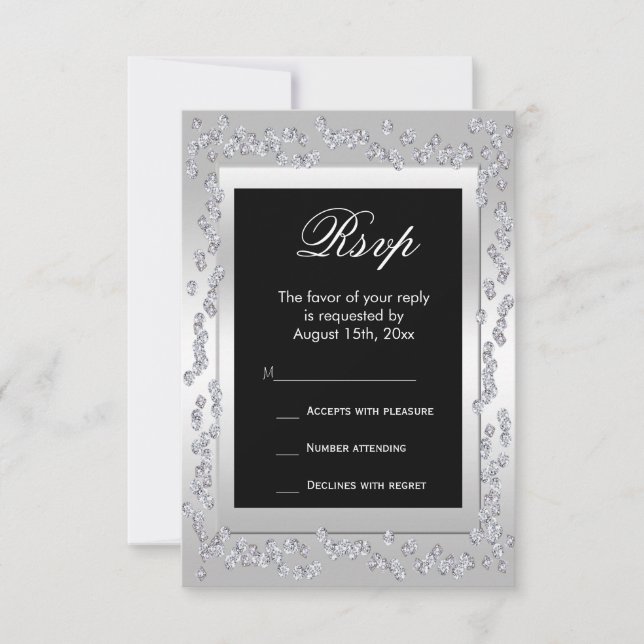 Stylish Silver Diamonds 60e mariage RSVP (Devant)