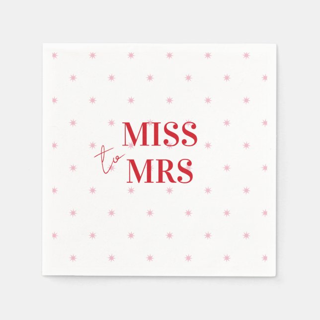 Stylish Simple Pink Red Stars Bridal Miss an Mrs. Serviette (Vorderseite)