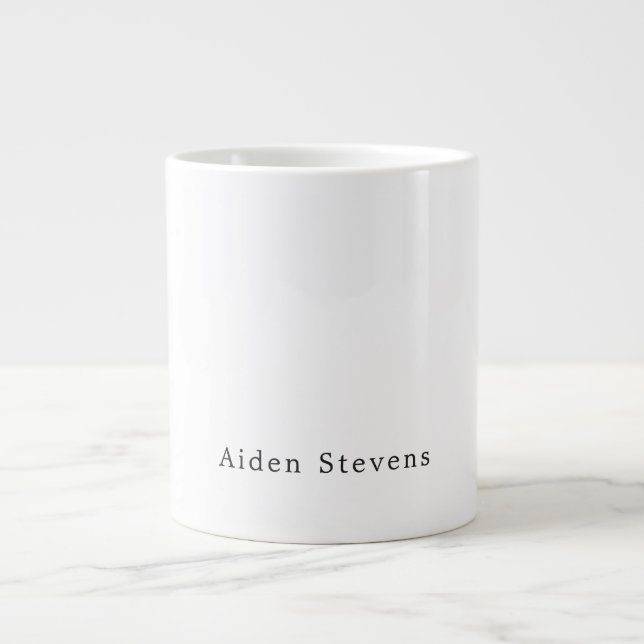 Stylish Simple Plain Black & White Minimalist Name Jumbo-Tasse (Vorderseite)