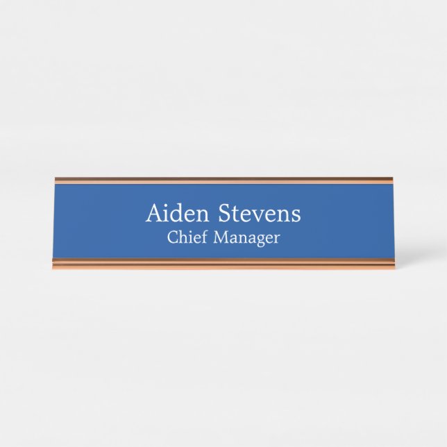 Stylish Simple Schlicht Deep Blue Minimalistisch Schreibtischnamensplakette (Vorderseite )