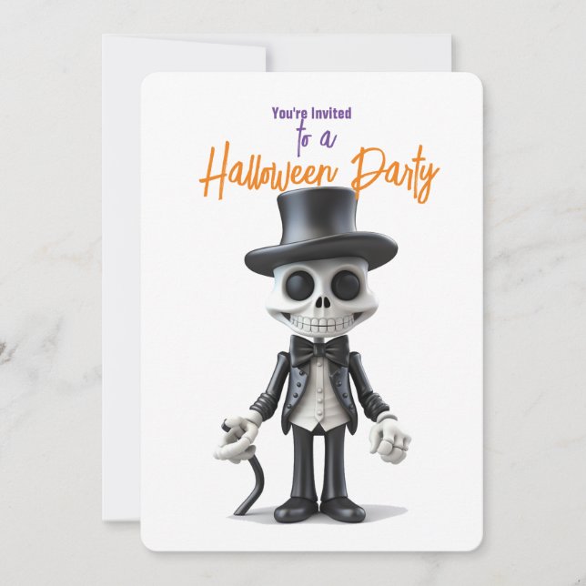 STYLISH SKELETON IN SCHWARZEM ANZUG HALLOWEEN-PART EINLADUNG (Vorderseite)