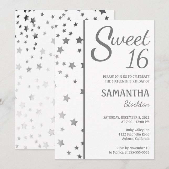 Stylish Stars Sweet 16 Einladung (Vorne/Hinten)