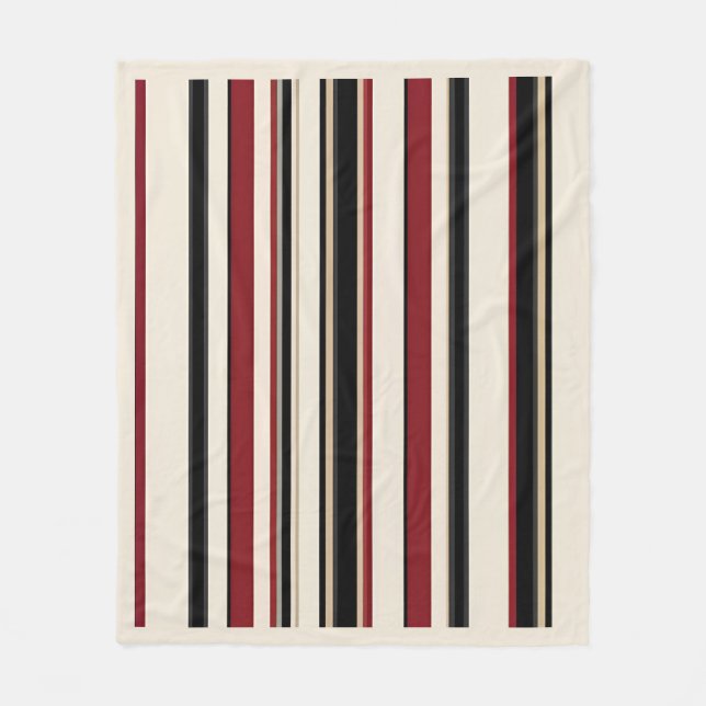 Stylish Striped Black Red Cream Fleecedecke (Vorderseite)