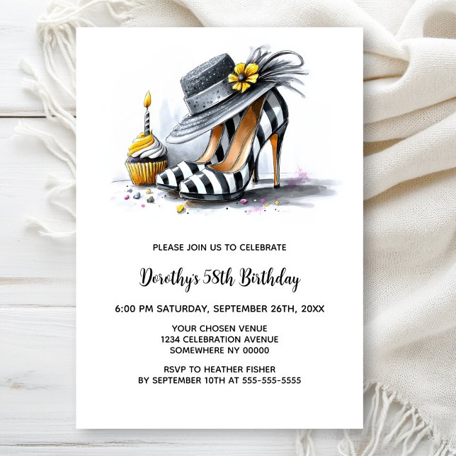 Stylish Striped High Heel Shoes Birthday Party Einladung (Von Creator hochgeladen)