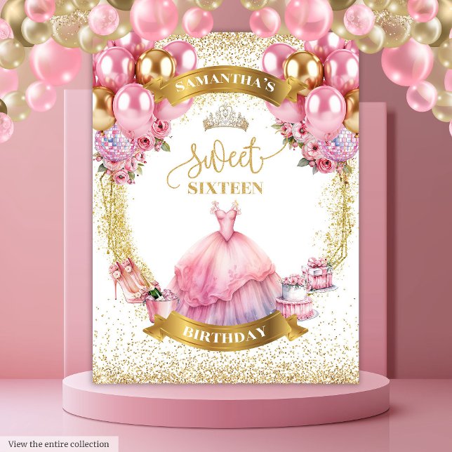 Stylish Sweet 16 Tapestry Pink Gold Glitzer Balloo Wandteppich (Stylish Sweet 16 Tapestry Pink Gold Glitter Balloons)