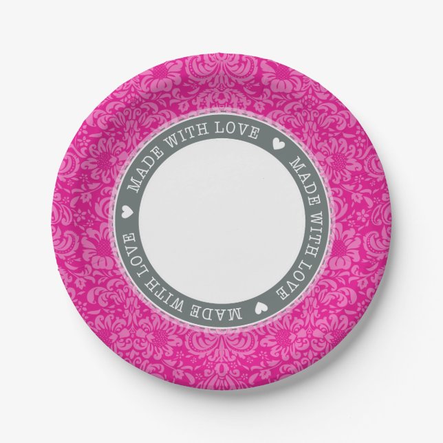 STYLISH TABLE Damaske aus Liebe grau rosa Pappteller (Vorderseite)