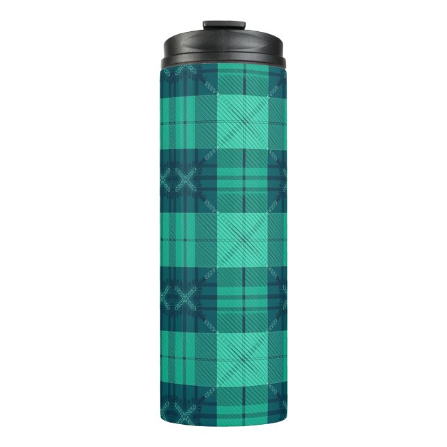 Stylish Tartan Plaid Green  Thermosbecher (Vorderseite)